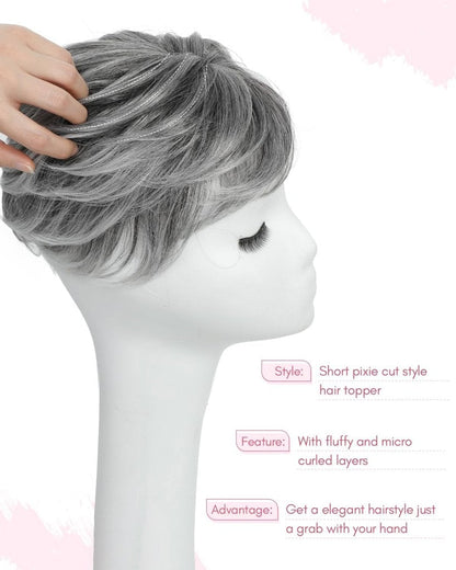 Hair Topper Short Pixie Cut Pieces for Women with Thinning Human Hair Wigs