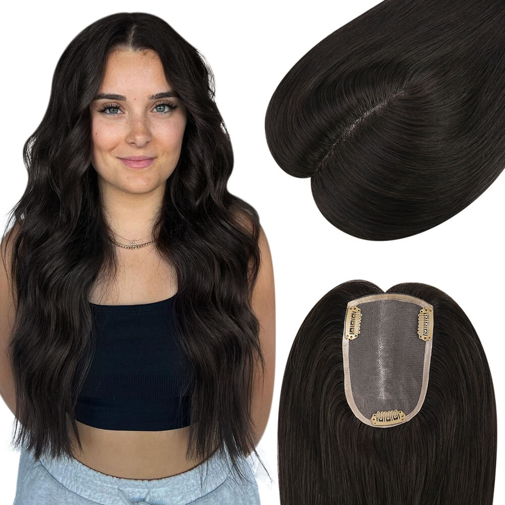 3*5inch Mono Hair Topper Remy Human Hair Natural Black (#1B) Wigs Hair Piece