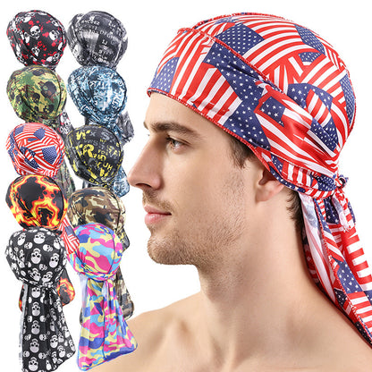 Cross-Border New Style Imitation Silk Camouflage Headscarf Hat, Long-Tailed Pirate Hat, Tie-On Head Wrap Hat Tjm-05-3H