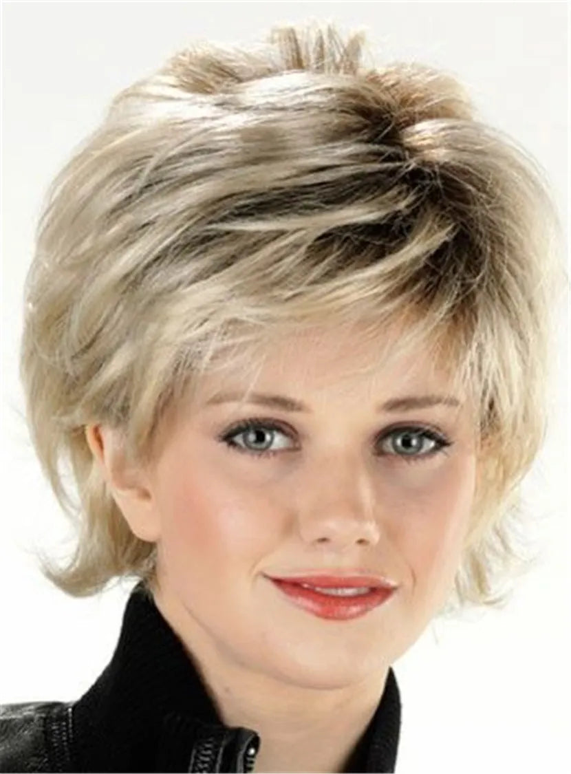 Short Layered Pixie Style Human Hair Capless Women Wigs