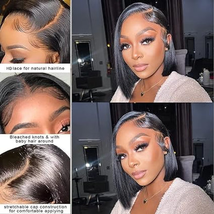 8 Inch Short Bob Wig Human Hair HD Lace Front Wigs For Black Women Side Part Glueless Pre Plucked Frontal Bob Wig
