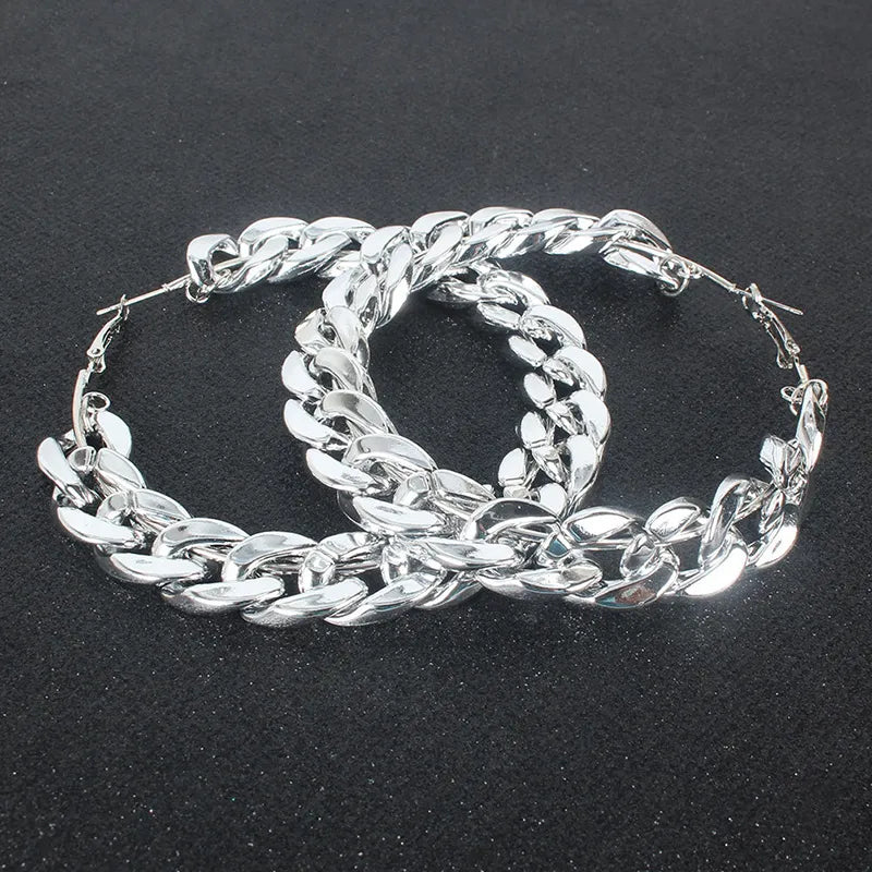 European Style Women/Ladies Plain Pattern Alloy E-Plating Hoop Earrings