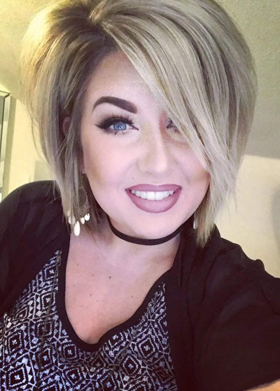 Short Length Side Part Straight Hairstyle Synthetic Lace Front Wigs 10 Inches