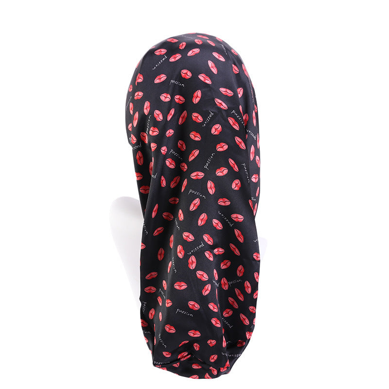 Stretch Hair Band Satin Print Long Tube Hat Long Hair Nightcap Turban Hat