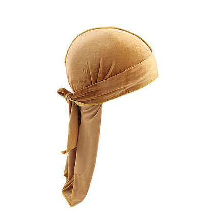 European and American fashion Korean velvet long tail pirate hat strap turban hat hip hop Cape velvet durags
