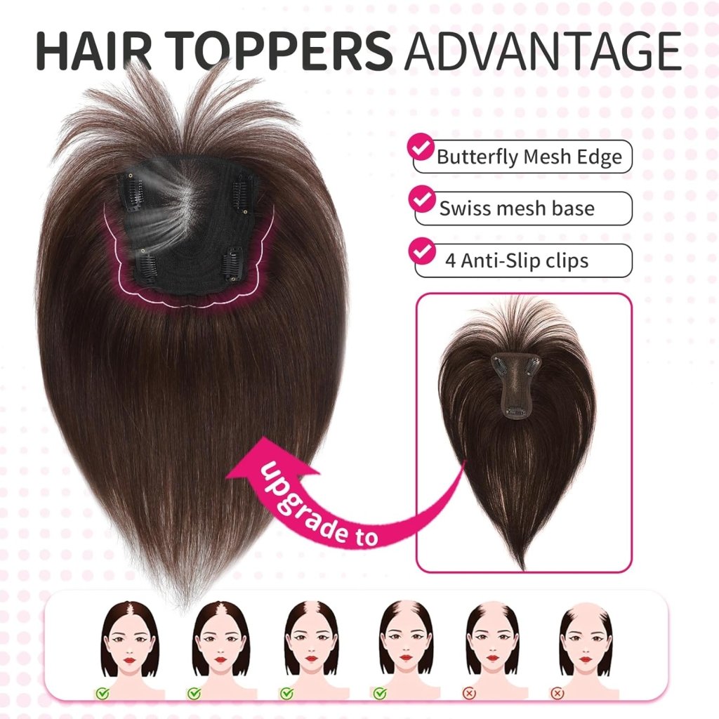 Hair Toppers wigs for Women Real Human Hair with Thinning Hair Lace Base Hair Pieces