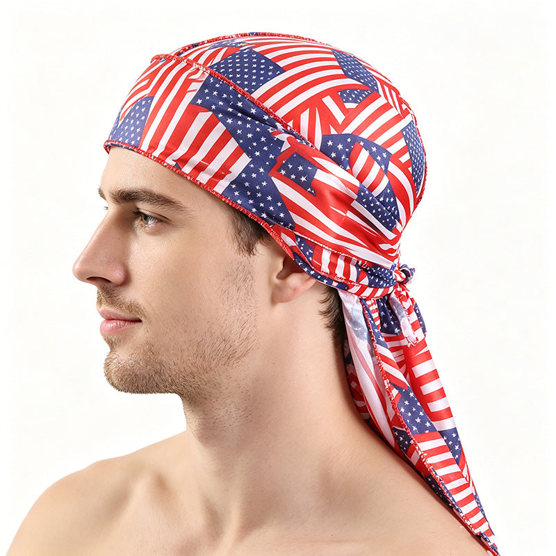 Cross-Border New Style Imitation Silk Camouflage Headscarf Hat, Long-Tailed Pirate Hat, Tie-On Head Wrap Hat Tjm-05-3H