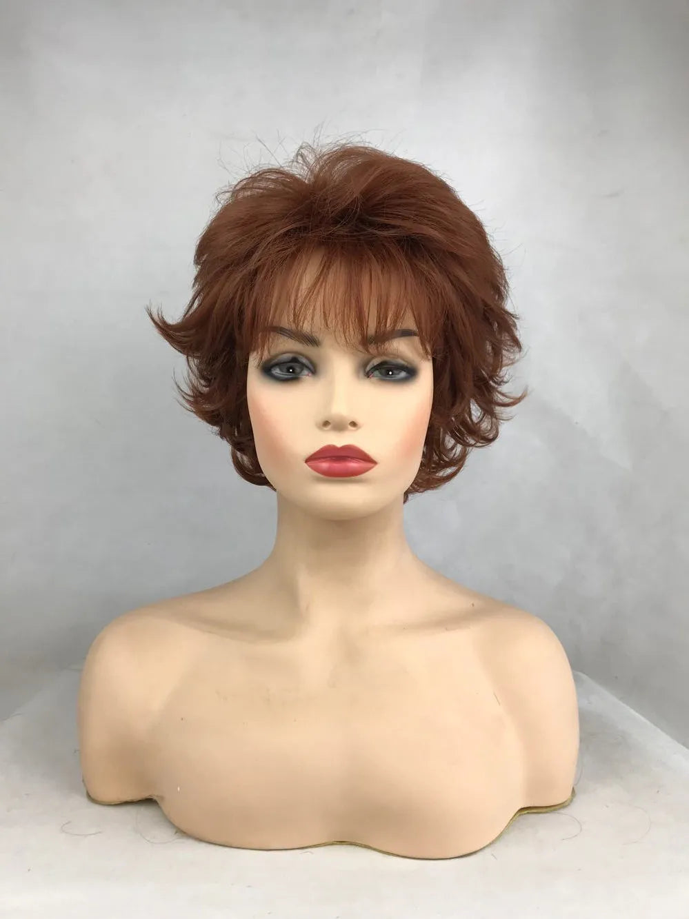 Short Natural Wave Brown Color Synthetic Wigs Full Capless Hair Thick Wig 12inch