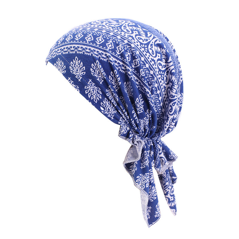 Cross-Border New Women's Cotton Braided Pirate Hat Triangle Turban Hat Printed Turban Hat Chemotherapy Hat