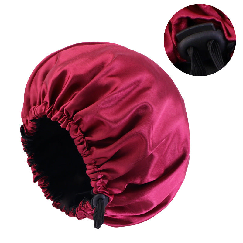 Factory direct satin nightcap double adjustable large round cap soft satin ladies hair care cap