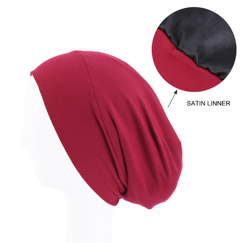 Modal stretch cotton pullover cap lined with Satin double-layer nightcap turban cap chemotherapy hat