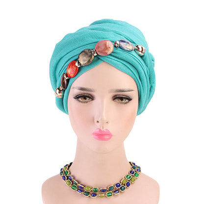 Customized Logo Agate Diamond Necklace Scarf, Balinese Gauze Head Wrap Scarf Hat, Headscarf Hat Wj-21