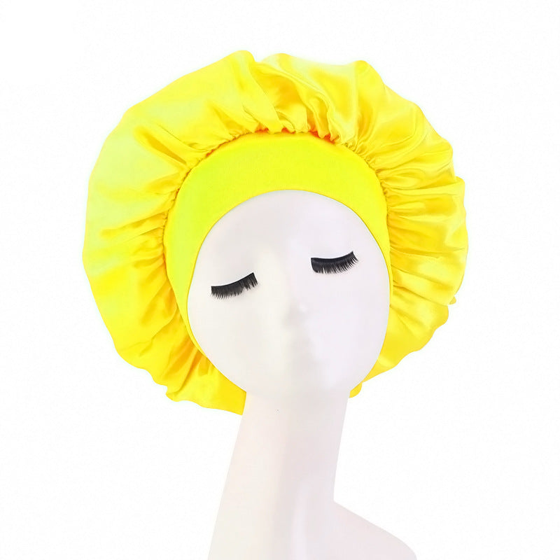 LOGO printing satin nightcap wide brimmed hair band round hat turban hat beauty salon home hat TJM-301