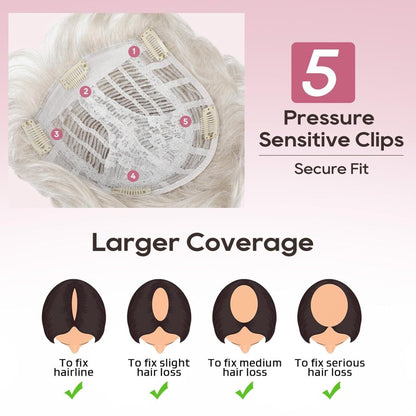 Short Wiglet Hair Topper for Women with Thinning Hair Large Coverage Synthetic Top Grey