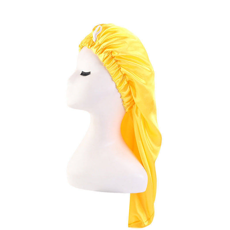 Cross-Border special satin nightcap elastic band buckle long tube hair care cap dual-purpose long hair cap shower cap turban hat