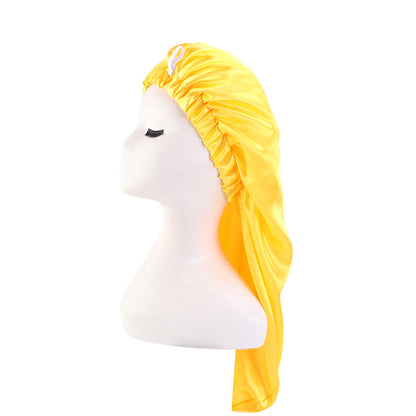 Cross-Border special satin nightcap elastic band buckle long tube hair care cap dual-purpose long hair cap shower cap turban hat