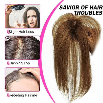 Hair Toppers For Women Real Hair 360° 3D Cover Human Hair Topper Wig with Bangs Hair Pieces