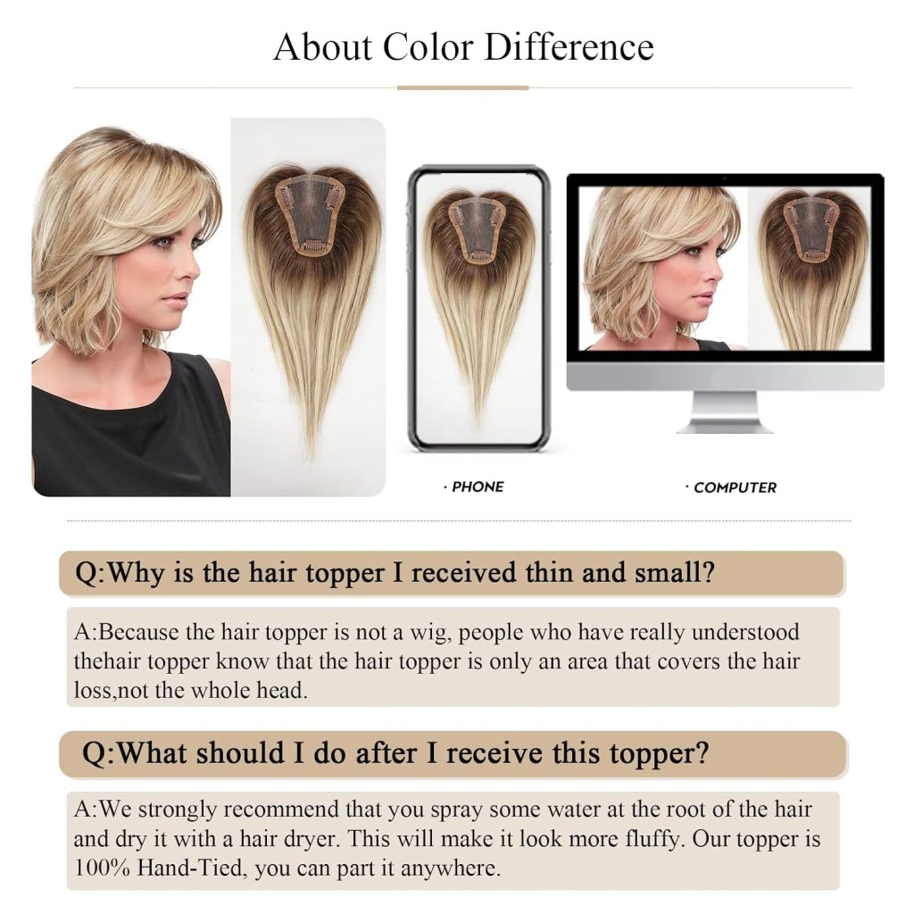 Remy Human Hair Toppers for Women Hand-Tied Hair Toppers with Swiss Lace Base 12in