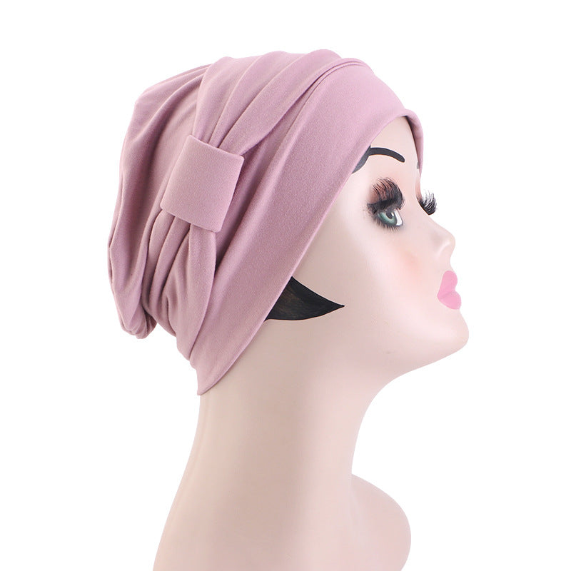 European and American popular solid color flat top knotted headscarf hat simple home hat confinement hat toe cap JDT-532