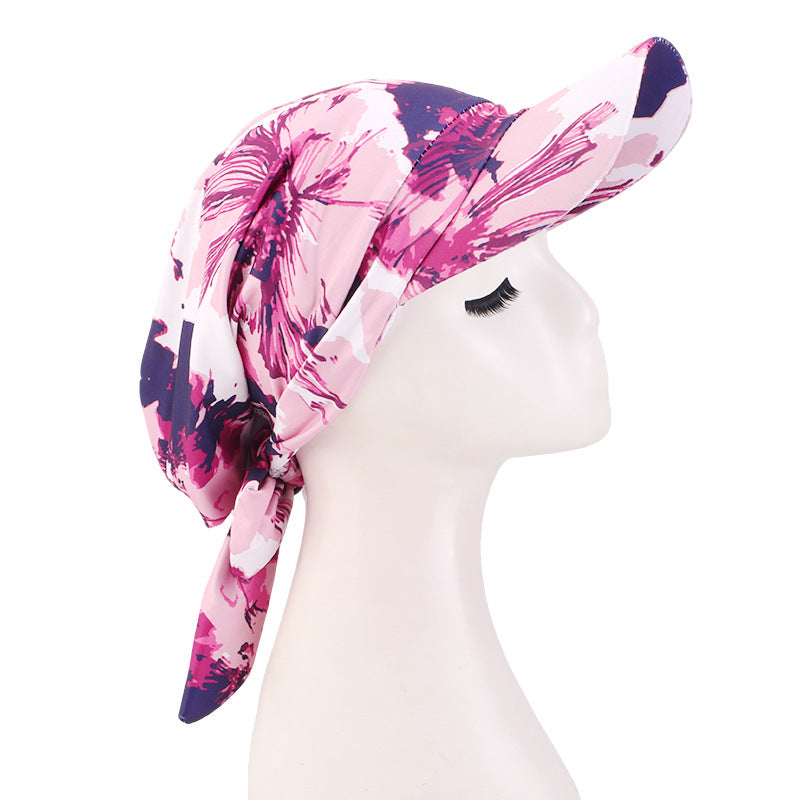 New Style Printed Brimmed Baseball Cap Outdoor Sunshade Strap-On Headgear Sunshade Fabric Hat Jdt-234I
