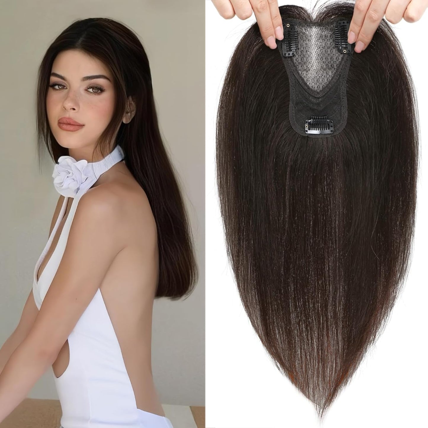 Hair Toppers for Women Real Human Hair 360° No Bangs Upgrade Lace Base Human Hair Toppers