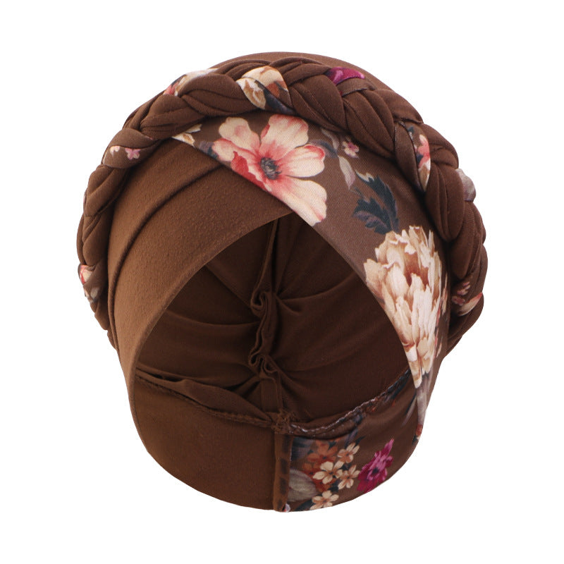 Cross-Border Printed Two-Color Braided Turban Hat Cross-Style Women's Turban Ethnic Turban Jdt-429I