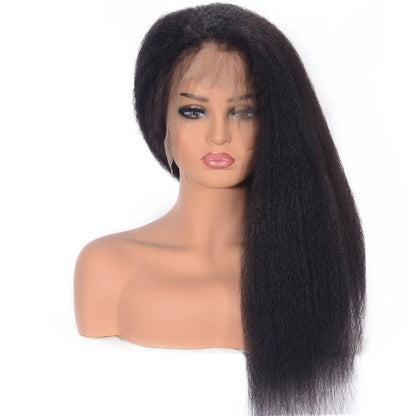 Women's Yaki Straight 100% Human Hair Wigs Kinky Straight Lace Front Cap Wigs 22Inches