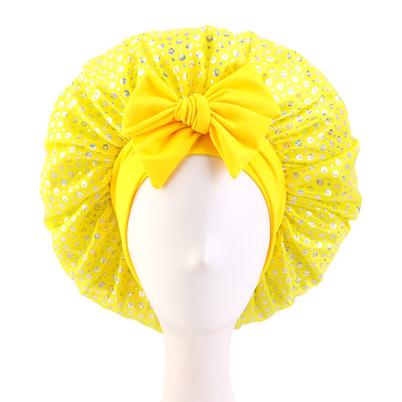 New Sequin Elastic Ribbon Satin Nightcap Headband Turban Beauty Hair Care Cap Jdb-301T