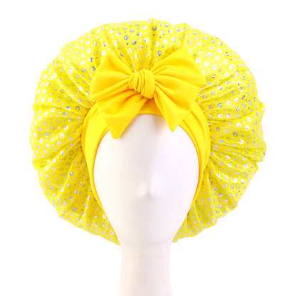 New Sequin Elastic Ribbon Satin Nightcap Headband Turban Beauty Hair Care Cap Jdb-301T