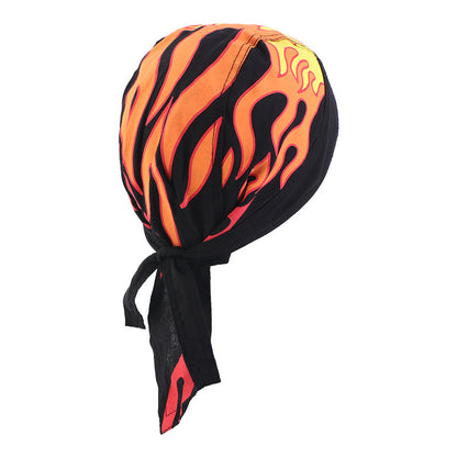 New Flame Print Pirate Hat for Men and Women, Hip-Hop Street Dance Ribbon Headwrap, Cycling Hat Jdd-09E