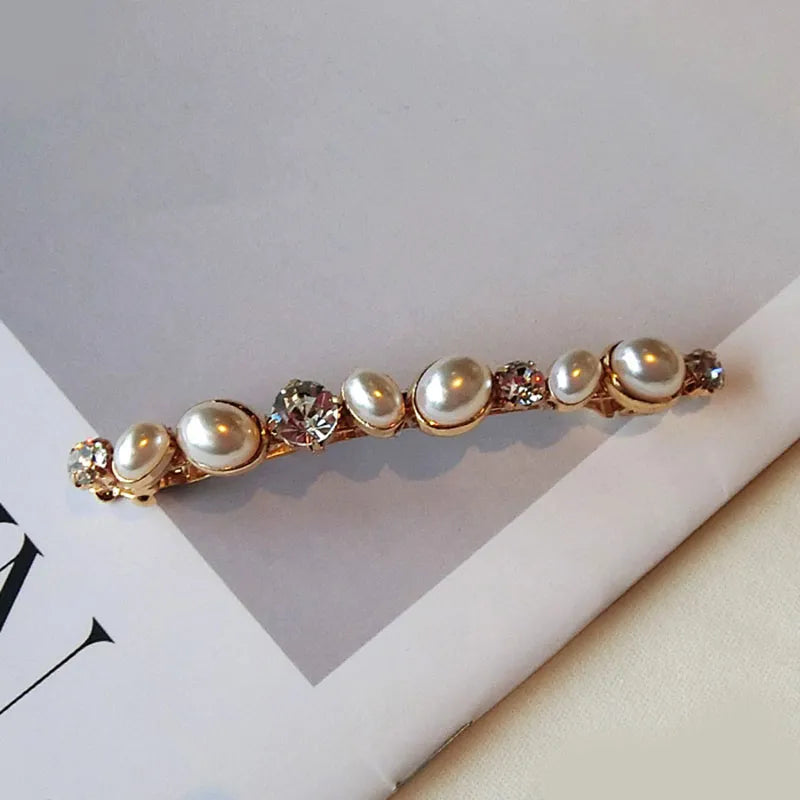 Women's Korean Style Pearl Inlaid Technic Barrette Hair Accessories For Prom Wedding Party Gift