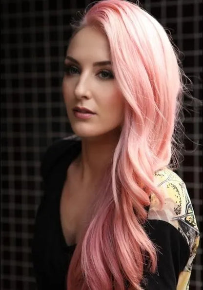 Fashionable Lovely Custom Long Wavy Pink Synthetic Lace Front Wig 20 Inches