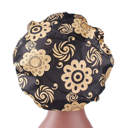 Printed wide-brimmed elastic hair band nightcap satin hair shower cap round cap Amazon hot sale toe cap TJM-301A