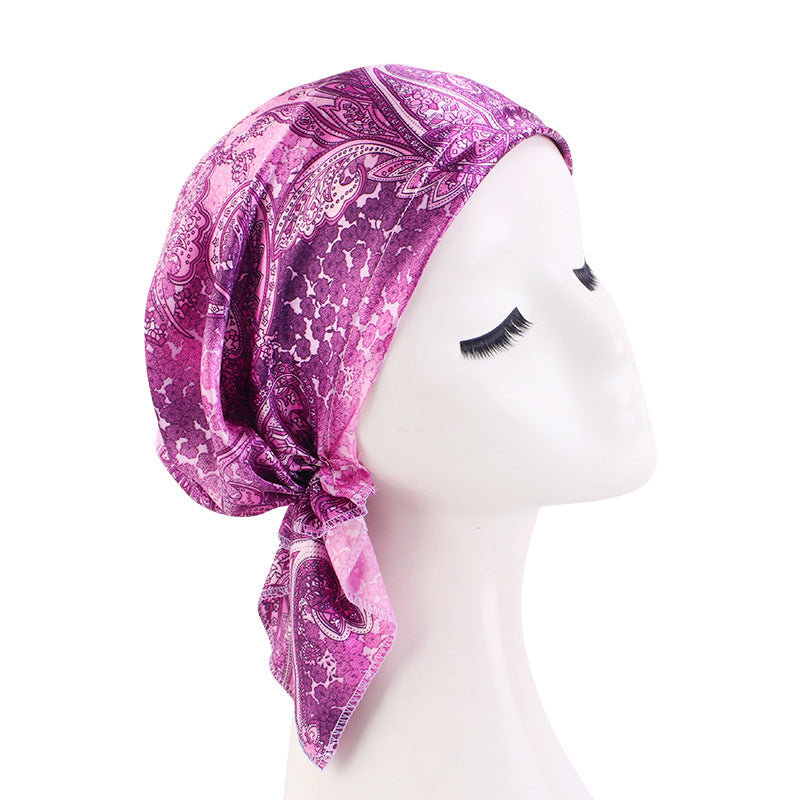 Amazon braid satin headscarf cap amoeba printed triangle sleep home confinement cap JDT-463D