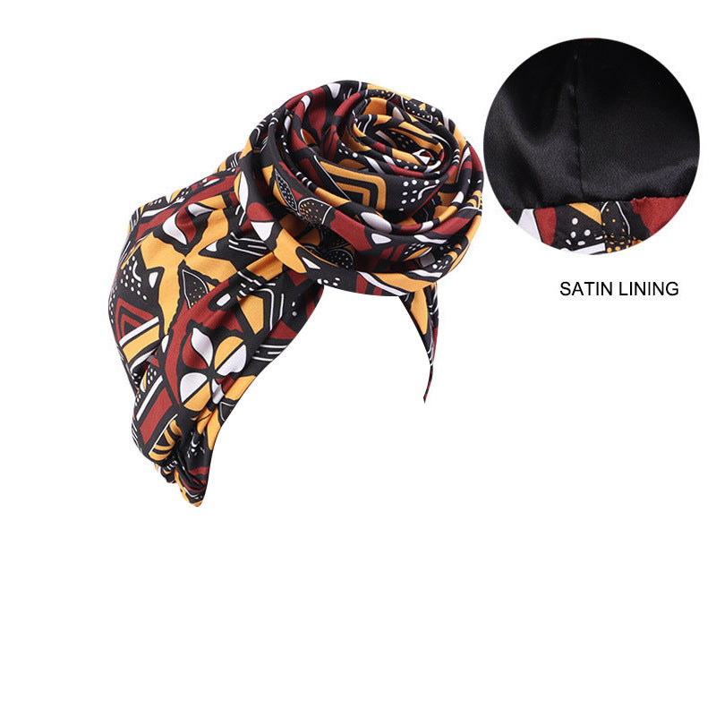 European and American Trendy Satin-Lined Turban Hat, Floral Hat, Amazon Headwrap Hat
