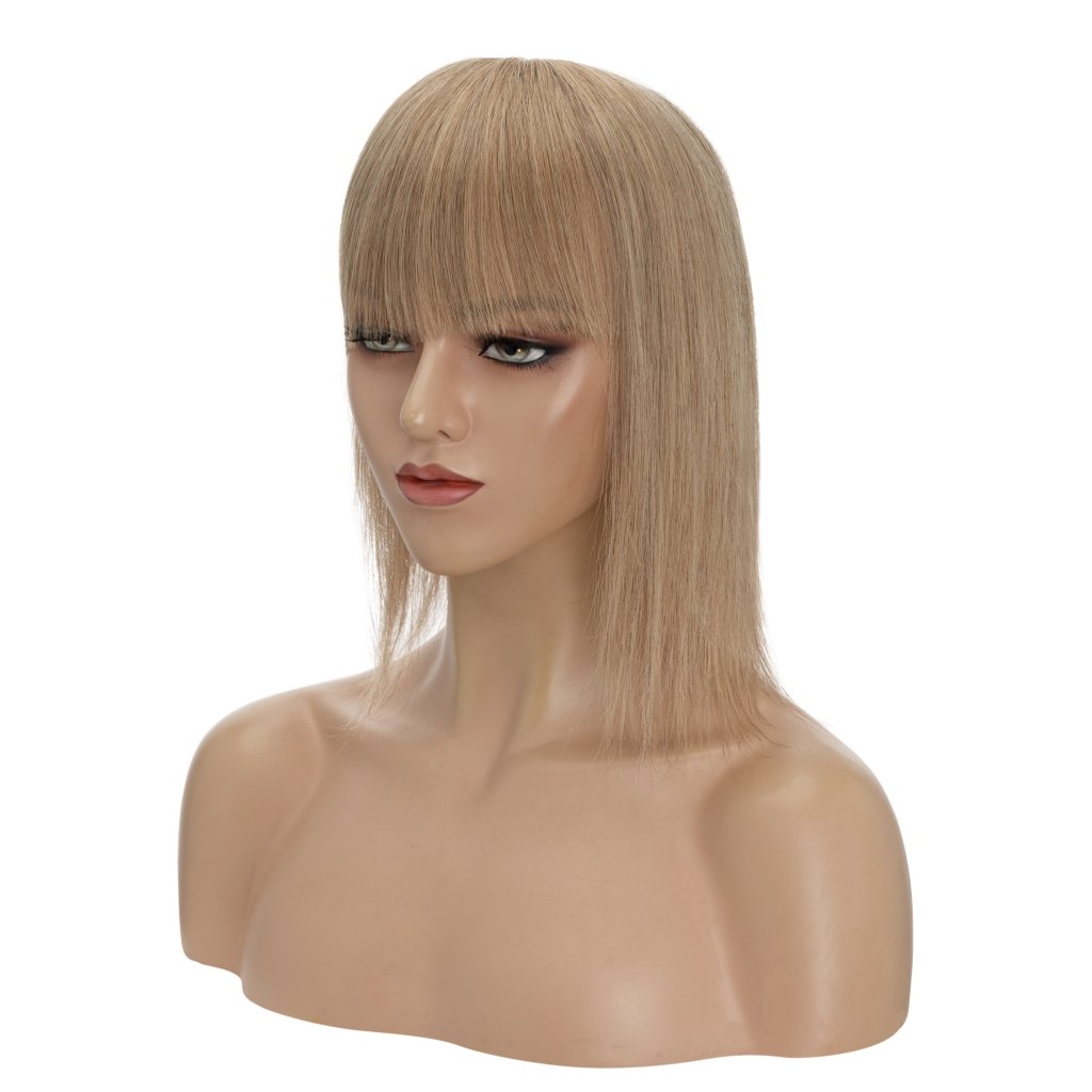 Human Hair Toppers For Women 100% Remy Topper With/Without Bangs 13*15CM Silk Base Clip In Topper 14inch - Blonde