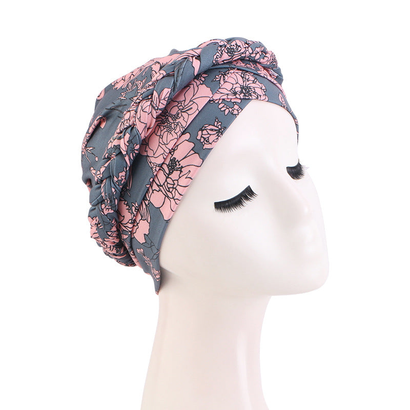 Cross-border New Printed Twist Braid Double Cross Twist Hat Bohemian Style Small Hat Stretch Baotou Hat