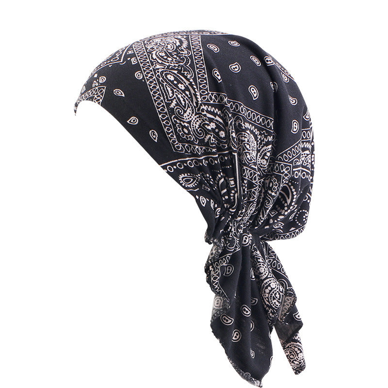 Cross-Border New Women's Cotton Braided Pirate Hat Triangle Turban Hat Printed Turban Hat Chemotherapy Hat