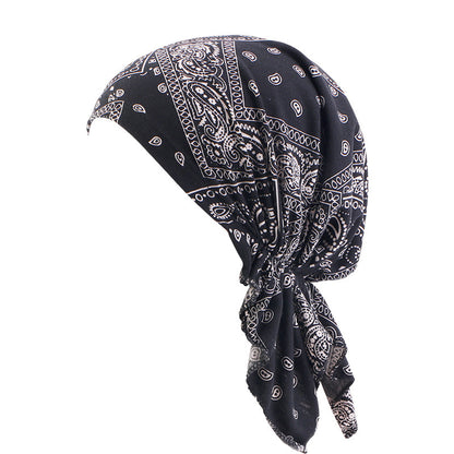 Cross-Border New Women's Cotton Braided Pirate Hat Triangle Turban Hat Printed Turban Hat Chemotherapy Hat