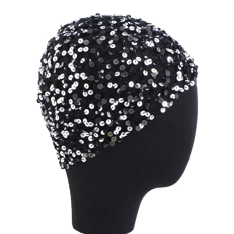 New all cotton hand crocheted sequin hair care net hair cover, hollowed out breathable headscarf cap JDW-67
