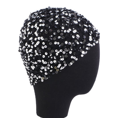 New all cotton hand crocheted sequin hair care net hair cover, hollowed out breathable headscarf cap JDW-67