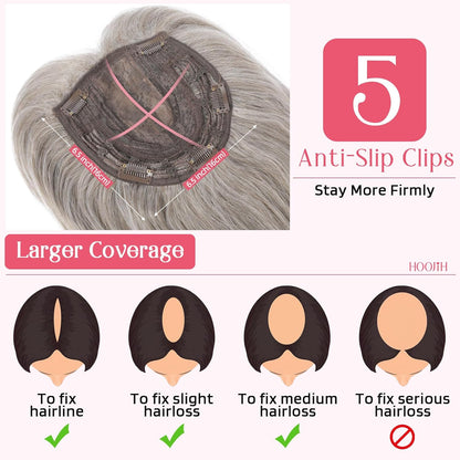 Short Layered Hair Topper with Bangs for Women with Thinning Hair 14 Inch 100% Human Hair Wigs Piece