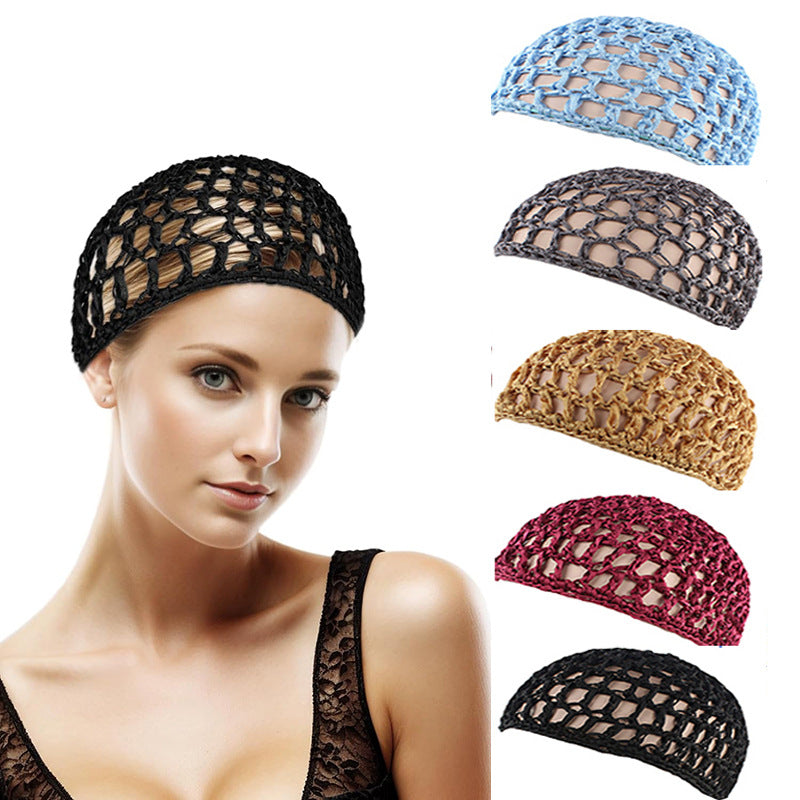 Solid Color Hand Crocheted Hair Care Mesh Hair Cover Headgear Nightcap Breathable FW-11