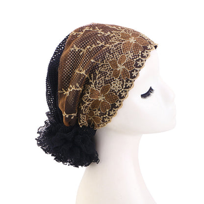 New Cross-Border Breathable Lace Hat, Floral Turban Hat, Ethnic Hat, Hair Care Hat Jdt-500