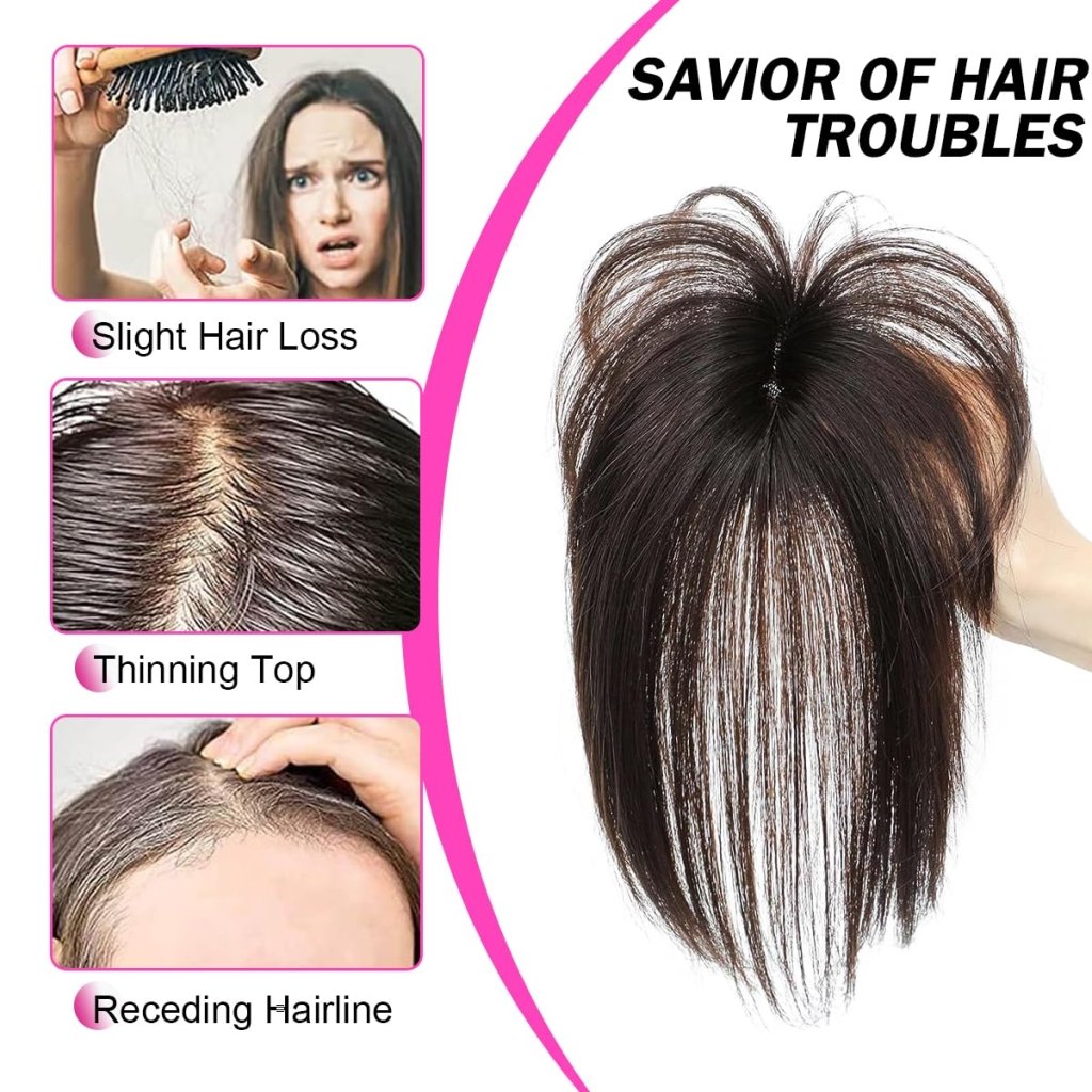 Hair Toppers For Women Real Hair 360° 3D Cover Human Hair Topper Wig with Bangs Hair Pieces