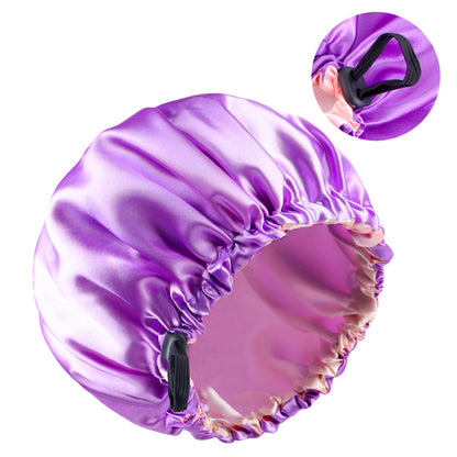Double-layer flat buckle adjustable satin nightcap women's beauty hair care cap solid color round cap JDB-256C-7
