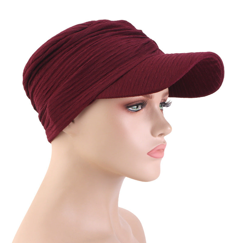 New Solid Color Pleated Style Baseball Cap with Brim and Headscarf, Sunshade Outdoor Sun Hat Jdt-234G