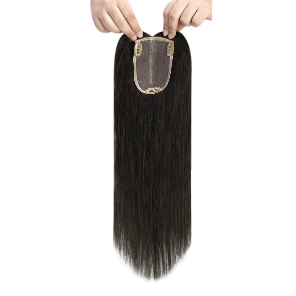 3*5inch Mono Hair Topper Remy Human Hair Natural Black (#1B) Wigs Hair Piece