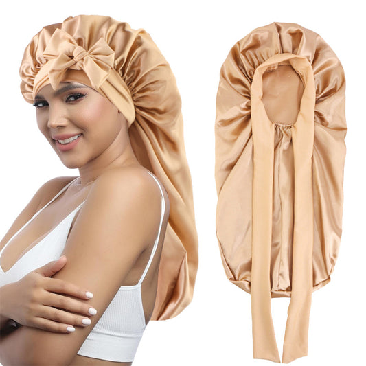 Cross-border Wide-brimmed Stretch-in Long Ribbon Scarlet Nightcap Long Barrel Hair-care Hat Band Tape Hood JDB-446V