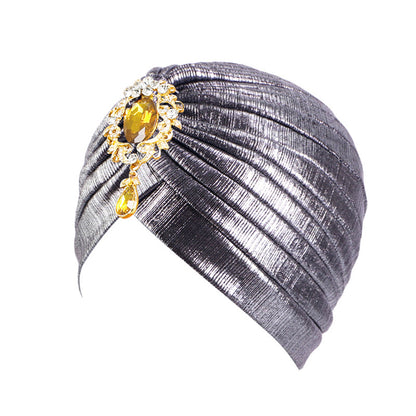 Cross-border retro alloy pendant retro pleated bronzing turban hat turban indian hat JDT-413A